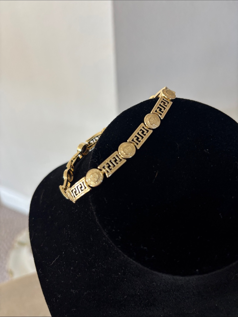 Gold-Tone Greek Key Coin Link Bracelet